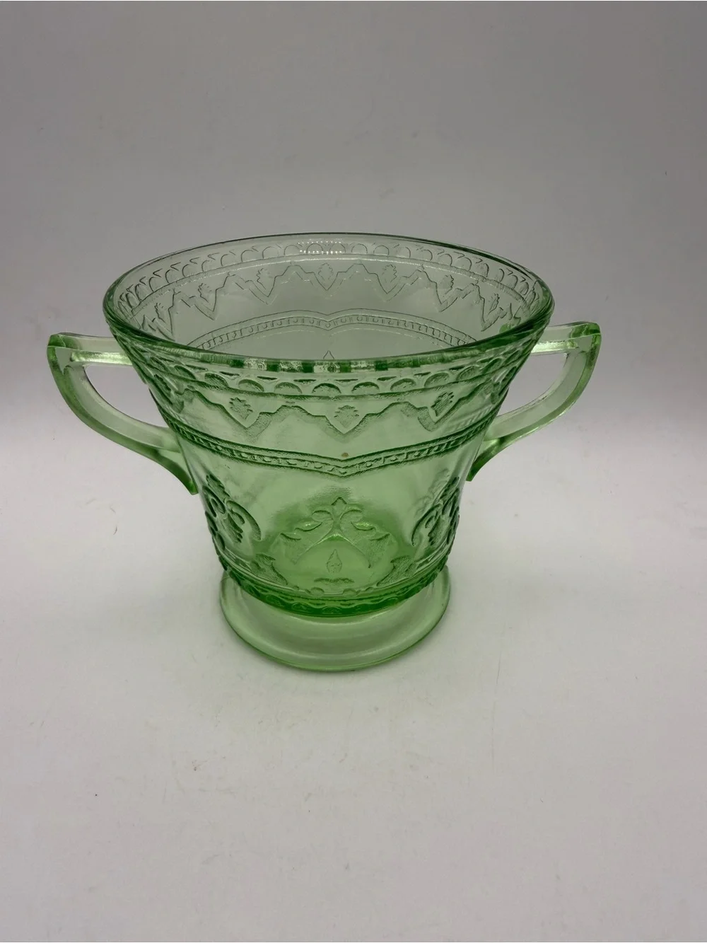 Vintage 30's Uranium Glass Federal Glass Patrician/Spoke Creamer / Sugar Bowl